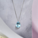 Elegant 1.5 TCW Pear Shaped - Aquamarine - March Birthstone Prongs Solitaire Slider Pendant Necklace in 18K White Gold over Silver