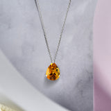Elegant 1.5 TCW Pear Shaped - Citrine - November Birthstone Prongs Solitaire Slider Pendant Necklace in 18K White Gold over Silver