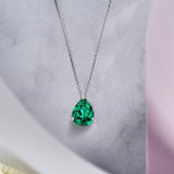 Elegant 1.5 TCW Pear Shaped - Emerald - May Birthstone Prongs Solitaire Slider Pendant Necklace in 18K White Gold over Silver