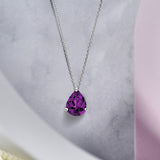 Elegant 1.5 TCW Pear Shaped - Amethyst - February Birthstone Prongs Solitaire Slider Pendant Necklace in 18K White Gold over Silver