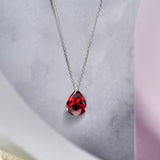 Elegant 1.5 TCW Pear Shaped - Garnet - January Birthstone Prongs Solitaire Slider Pendant Necklace in 18K White Gold over Silver