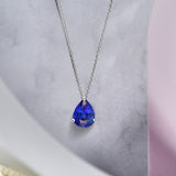 Elegant 1.5 TCW Pear Shaped - Blue Sapphire - September Birthstone Prongs Solitaire Slider Pendant Necklace in 18K White Gold over Silver