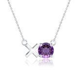 Modern 1.25 TCW Round Cut - Amethyst - February Birthstone Floating XO Pendant Necklace in 18K White Gold over Silver