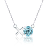 Modern 1.25 TCW Round Cut - Blue Topaz - December Birthstone Floating XO Pendant Necklace in 18K White Gold over Silver