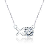 Modern 1 TCW Round Cut - Moissanite - April Floating XO Pendant Necklace in 18K White Gold over Silver