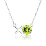 Modern 1.25 TCW Round Cut - Peridot - August Birthstone Floating XO Pendant Necklace in 18K White Gold over Silver