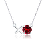 Modern 1.25 TCW Round Cut - Garnet - January Birthstone Floating XO Pendant Necklace in 18K White Gold over Silver