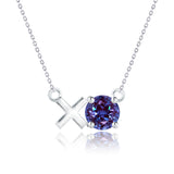 Modern 1.25 TCW Round Cut - Alexandrite - June Birthstone Floating XO Pendant Necklace in 18K White Gold over Silver