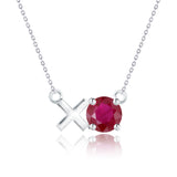 Modern 1.25 TCW Round Cut - Ruby - July Birthstone Floating XO Pendant Necklace in 18K White Gold over Silver
