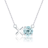 Modern 1.25 TCW Round Cut - Aquamarine - March Birthstone Floating XO Pendant Necklace in 18K White Gold over Silver