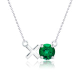 Modern 1.25 TCW Round Cut - Emerald - May Birthstone Floating XO Pendant Necklace in 18K White Gold over Silver