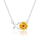 Modern 1.25 TCW Round Cut - Citrine - November Birthstone Floating XO Pendant Necklace in 18K White Gold over Silver