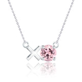 Modern 1.25 TCW Round Cut - Pink Tourmaline - October Birthstone Floating XO Pendant Necklace in 18K White Gold over Silver