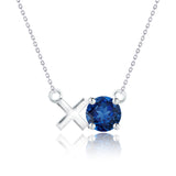 Modern 1.25 TCW Round Cut - Blue Sapphire - September Birthstone Floating XO Pendant Necklace in 18K White Gold over Silver