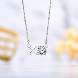 Modern 1 TCW Round Cut - Moissanite - April Floating XO Pendant Necklace in 18K White Gold over Silver