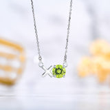 Modern 1.25 TCW Round Cut - Peridot - August Birthstone Floating XO Pendant Necklace in 18K White Gold over Silver