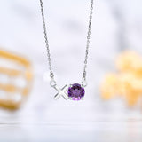 Modern 1.25 TCW Round Cut - Amethyst - February Birthstone Floating XO Pendant Necklace in 18K White Gold over Silver