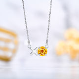 Modern 1.25 TCW Round Cut - Citrine - November Birthstone Floating XO Pendant Necklace in 18K White Gold over Silver