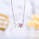 Modern 1.25 TCW Round Cut - Pink Tourmaline - October Birthstone Floating XO Pendant Necklace in 18K White Gold over Silver