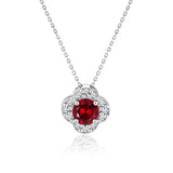 Beautiful 1.15 Carat Flower Halo Round Shaped - Garnet - January Birthstone Pendant Necklace in 18K White Gold over Silver