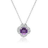 Beautiful 1.15 Carat Flower Halo Round Shaped - Amethyst - February Birthstone Pendant Necklace in 18K White Gold over Silver