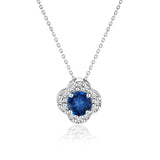 Beautiful 1.15 Carat Flower Halo Round Shaped - Blue Sapphire - September Birthstone Pendant Necklace in 18K White Gold over Silver