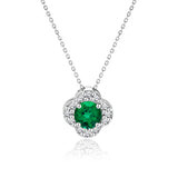 Beautiful 1.15 Carat Flower Halo Round Shaped - Emerald - May Birthstone Pendant Necklace in 18K White Gold over Silver