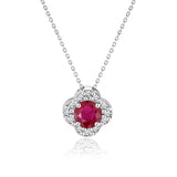 Beautiful 1.15 Carat Flower Halo Round Shaped - Ruby - July Birthstone Pendant Necklace in 18K White Gold over Silver