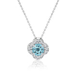Beautiful 1.15 Carat Flower Halo Round Shaped - Blue Topaz - December Birthstone Pendant Necklace in 18K White Gold over Silver