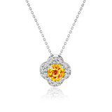 Beautiful 1.15 Carat Flower Halo Round Shaped - Citrine - November Birthstone Pendant Necklace in 18K White Gold over Silver