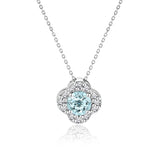 Beautiful 1.15 Carat Flower Halo Round Shaped - Aquamarine - March Birthstone Pendant Necklace in 18K White Gold over Silver
