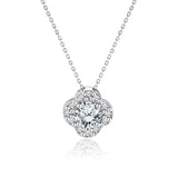 Beautiful 1.15 Carat Flower Halo Round Shaped - Moissanite - April Pendant Necklace in 18K White Gold over Silver