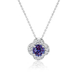 Beautiful 1.15 Carat Flower Halo Round Shaped - Alexandrite - June Birthstone Pendant Necklace in 18K White Gold over Silver