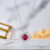 Beautiful 1.15 Carat Flower Halo Round Shaped - Ruby - July Birthstone Pendant Necklace in 18K White Gold over Silver