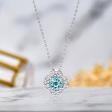 Beautiful 1.15 Carat Flower Halo Round Shaped - Blue Topaz - December Birthstone Pendant Necklace in 18K White Gold over Silver
