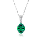 Flawless 1.25 Carat Oval Cut - Emerald - May Birthstone Pendant Necklace for Women in 18K White Gold over Silver