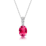 Flawless 1.25 Carat Oval Cut - Ruby - July Birthstone Pendant Necklace for Women in 18K White Gold over Silver