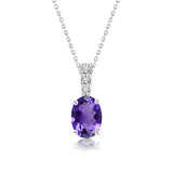 Flawless 1.25 Carat Oval Cut - Amethyst - February Birthstone Pendant Necklace for Women in 18K White Gold over Silver