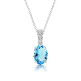 Flawless 1.25 Carat Oval Cut - Blue Topaz - December Birthstone Pendant Necklace for Women in 18K White Gold over Silver