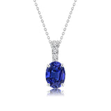 Flawless 1.25 Carat Oval Cut - Blue Sapphire - September Birthstone Pendant Necklace for Women in 18K White Gold over Silver