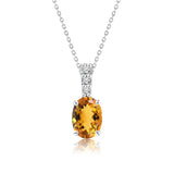 Flawless 1.25 Carat Oval Cut - Citrine - November Birthstone Pendant Necklace for Women in 18K White Gold over Silver
