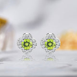 1 carat Beautiful Flower Halo Round Shaped - Peridot - August Birthstone Stud Earrings in 18K White Gold over Silver