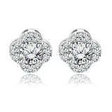 1 carat Beautiful Flower Halo Round Shaped - Moissanite - April Birthstone Stud Earrings in 18K White Gold over Silver