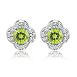 1 carat Beautiful Flower Halo Round Shaped - Peridot - August Birthstone Stud Earrings in 18K White Gold over Silver