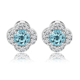 1 carat Beautiful Flower Halo Round Shaped - Blue Topaz - December Birthstone Stud Earrings in 18K White Gold over Silver