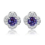 1 carat Beautiful Flower Halo Round Shaped - Alexandrite - June Birthstone Stud Earrings in 18K White Gold over Silver