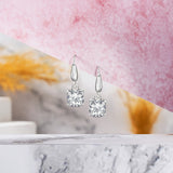 Classic 2 Carat Cushion Cut Moissanite Dangle Earrings for Women in 18K White Gold over Silver