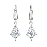Fancy 1.75 Carat Kite Shaped Moissanite Dangle Earrings in 18K White Gold over Silver