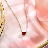 Beautiful 1 Carat Round Cut - Garnet - January Birthstone Solitaire Pendant Necklace in 18k White Gold over Silver, Female, Adult