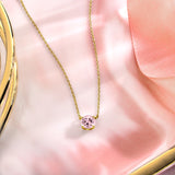 Beautiful 1 Carat Round Cut - Pink Tourmaline - October Birthstone Solitaire Pendant Necklace in 18k White Gold over Silver, Female, Adult